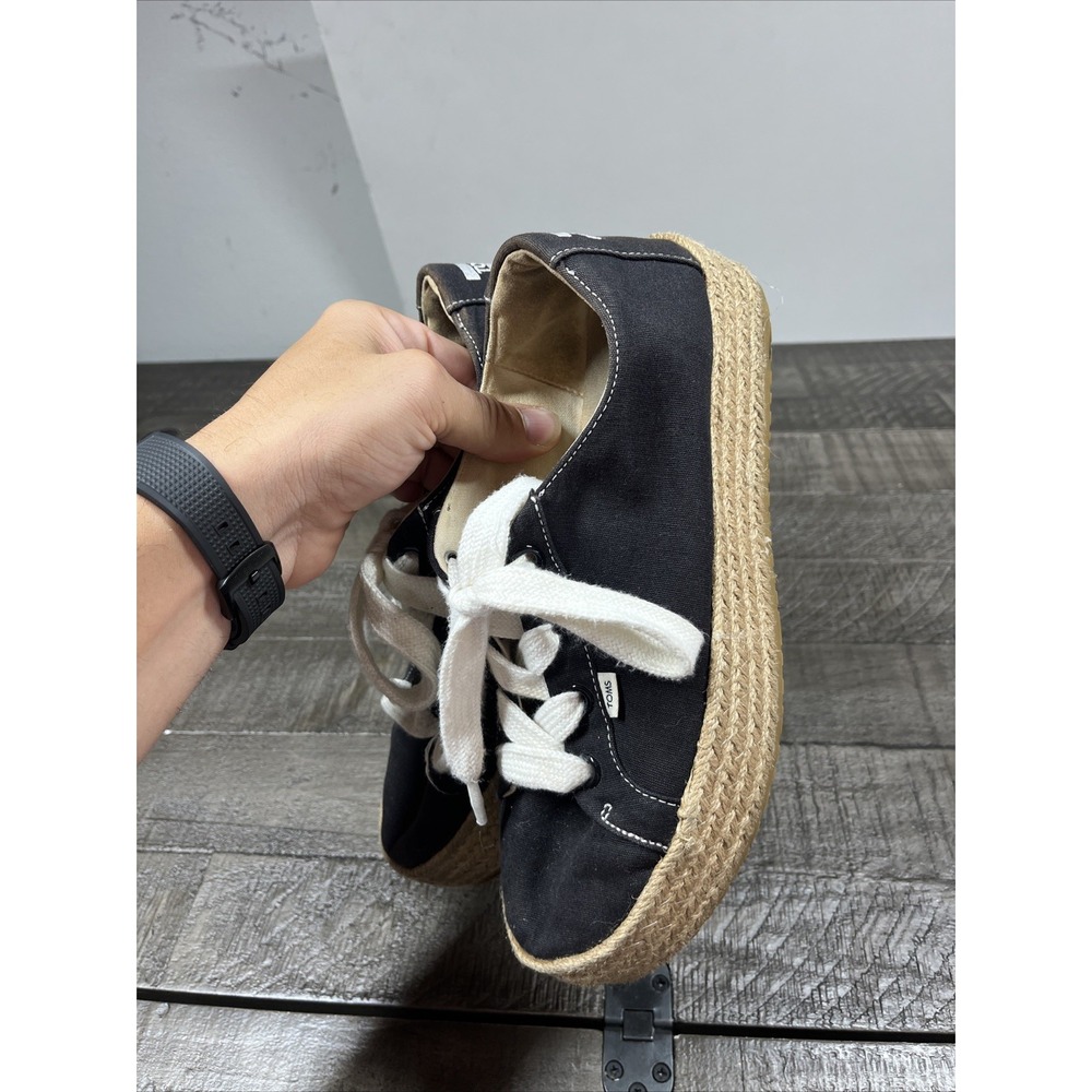 TOMS Cassiah Black Platform Women Sz 10 Canvas Shoe Sneaker